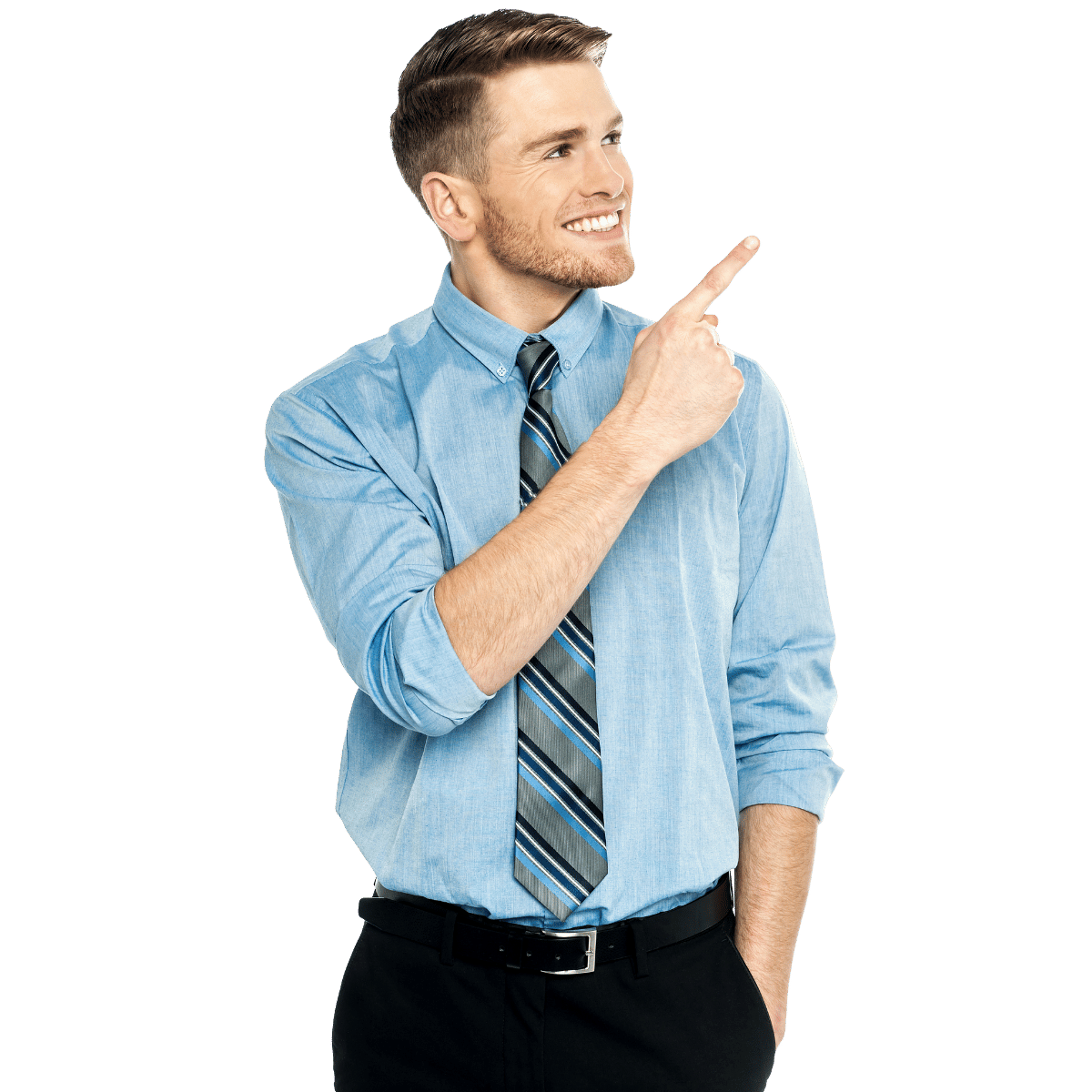 Professional consultant pointing to engagement options